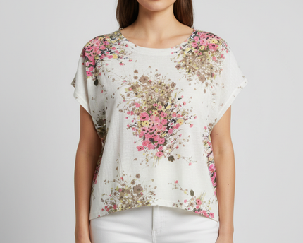 Apricot Multicolor Floral Print Oversized High-Low Top
