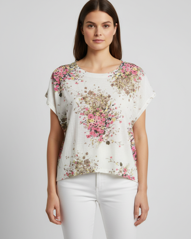 Apricot Multicolor Floral Print Oversized High-Low Top