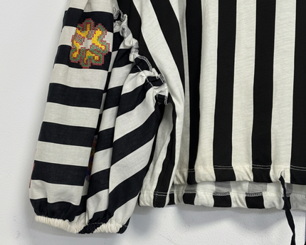 Zara Trafaluc Black and White Striped Embroidered Crop Top