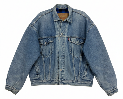 Levi's Blue Plaid-Lined Denim Trucker Jacket