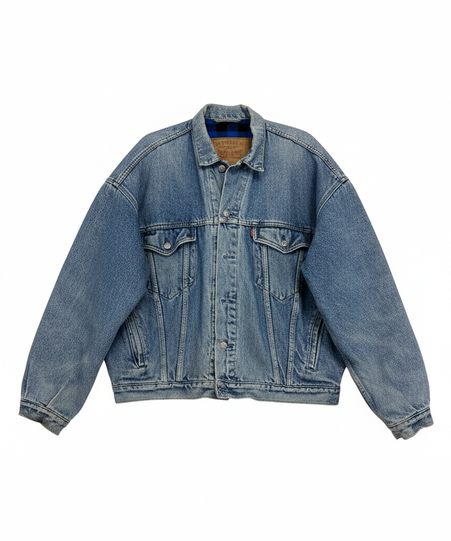 Levi's Blue Plaid-Lined Denim Trucker Jacket