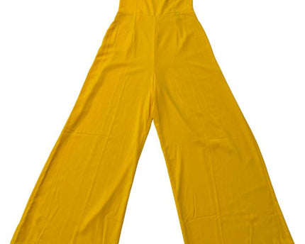 Forever 21 Mustard Yellow Halter Wide Leg Criss Cross Back Jumpsuit