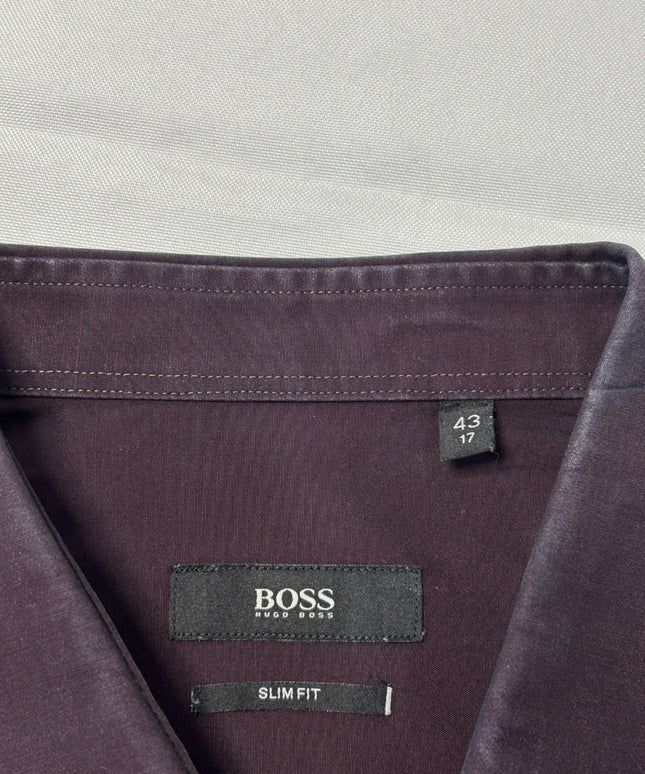 BOSS Dark Purple Slim Fit Cotton Shirt
