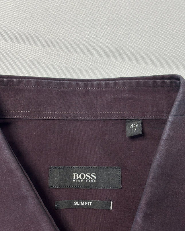 BOSS Dark Purple Slim Fit Cotton Shirt