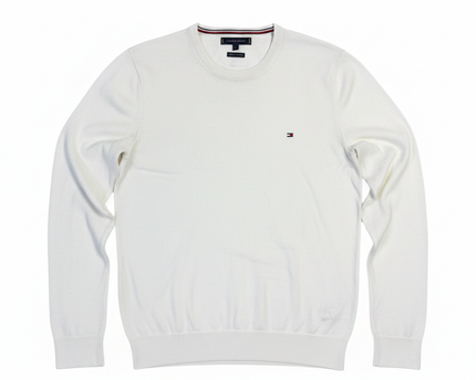 Tommy Hilfiger Men's White Premium Cotton Crewneck Sweater
