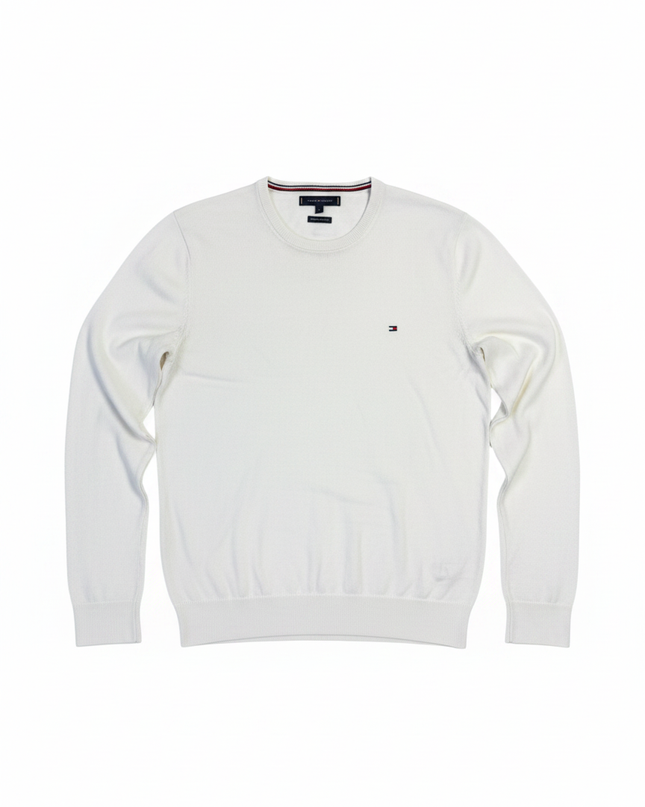 Tommy Hilfiger Men's White Premium Cotton Crewneck Sweater