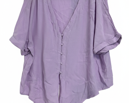 KIABI Purple V-Neck Button-Front Tie-Hem Blouse