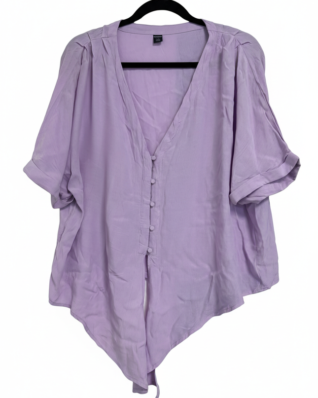 KIABI Purple V-Neck Button-Front Tie-Hem Blouse