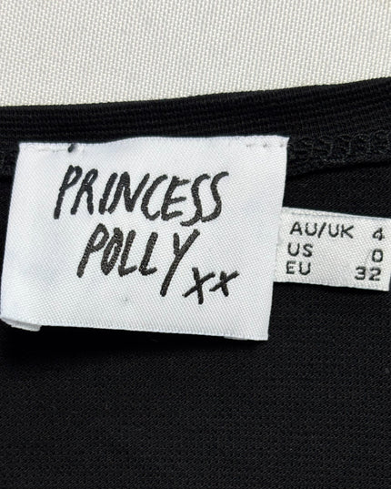 Princess Polly Black Tie-Front Ruffle Sleeve Crop Top