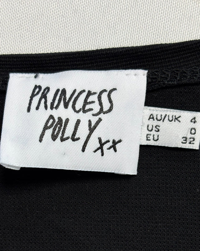 Princess Polly Black Tie-Front Ruffle Sleeve Crop Top