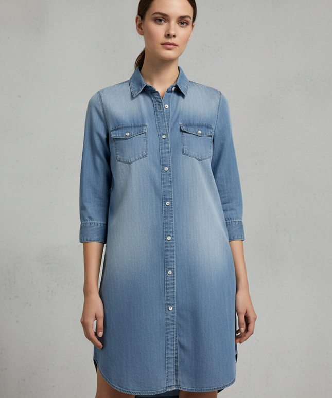 H&M Blue Denim Button-Down Shirt Dress