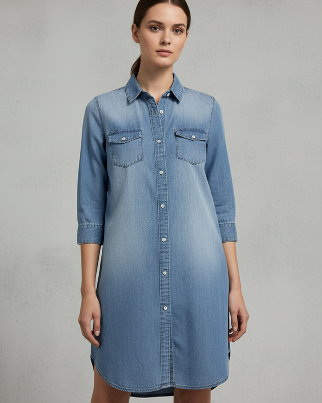 H&M Blue Denim Button-Down Shirt Dress