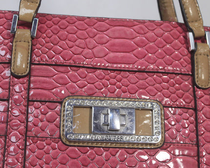 GUESS Pink Snakeskin-Embossed Satchel Bag