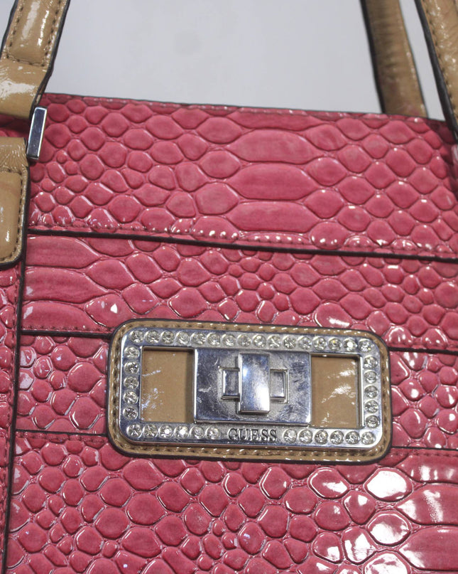 GUESS Pink Snakeskin-Embossed Satchel Bag