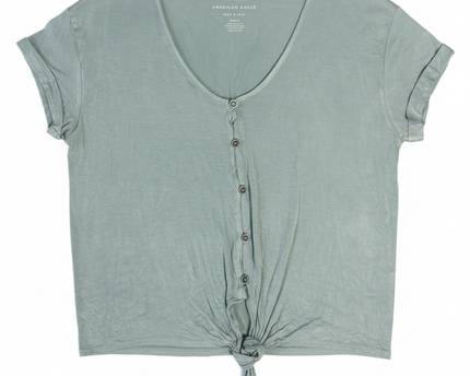 American Eagle Green Soft & Sexy Tie-Front Button Down Top