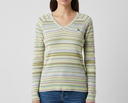 Lacoste Multicolor Striped V-Neck Long Sleeve Sweater