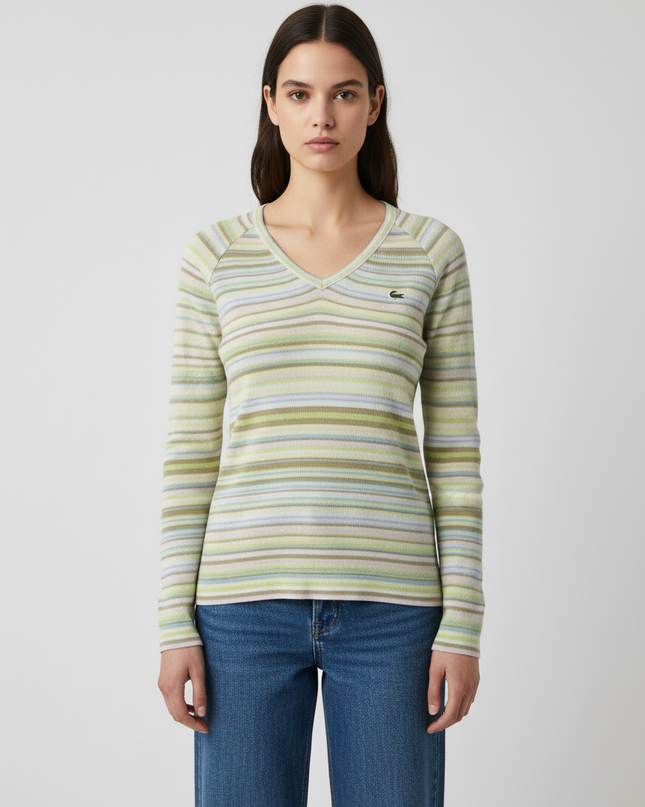 Lacoste Multicolor Striped V-Neck Long Sleeve Sweater
