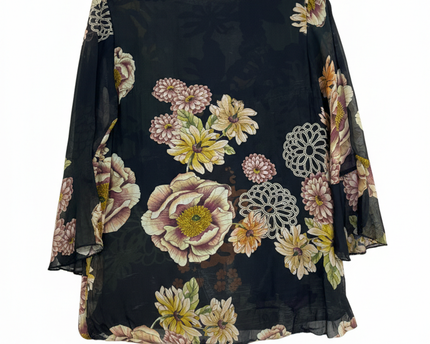 M&G Black Floral Silk Blend V-Neck Blouse