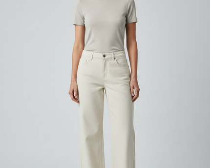 Zara Cream High-Waisted Wide Leg Raw Hem Jeans