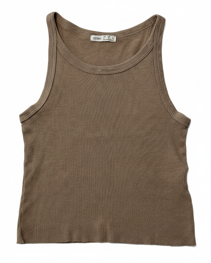 Oysho Brown Ribbed Racerback Tank Top