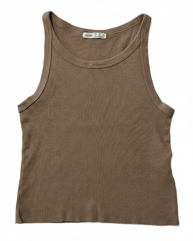 Oysho Brown Ribbed Racerback Tank Top