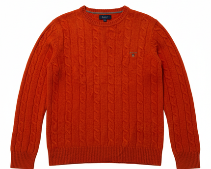 Gant Orange Fine Lambswool Cable Knit Crew Neck Sweater