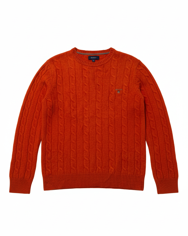Gant Orange Fine Lambswool Cable Knit Crew Neck Sweater