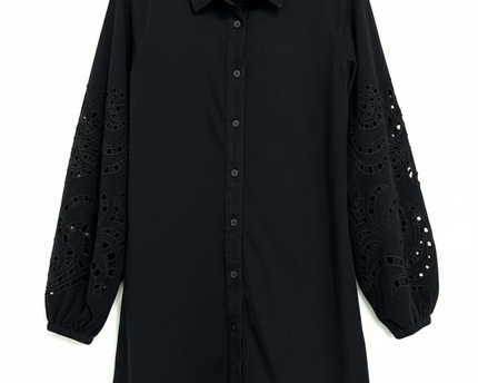 Asos Design Black Embroidered Sleeve Shirt Dress