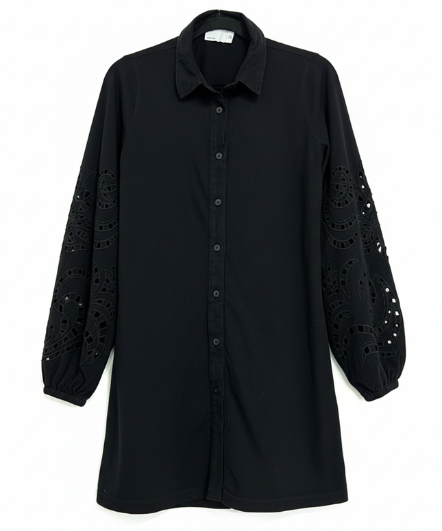 Asos Design Black Embroidered Sleeve Shirt Dress