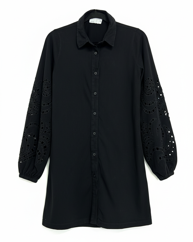 Asos Design Black Embroidered Sleeve Shirt Dress
