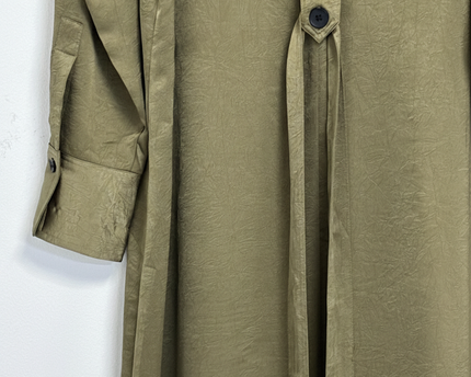 MNG Olive Green Textured Maxi Shirt Dress