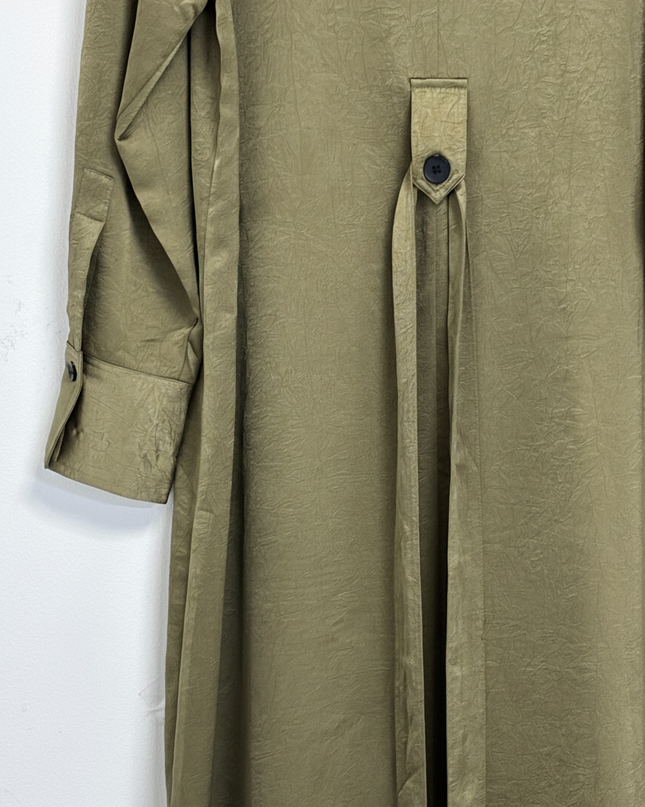 MNG Olive Green Textured Maxi Shirt Dress