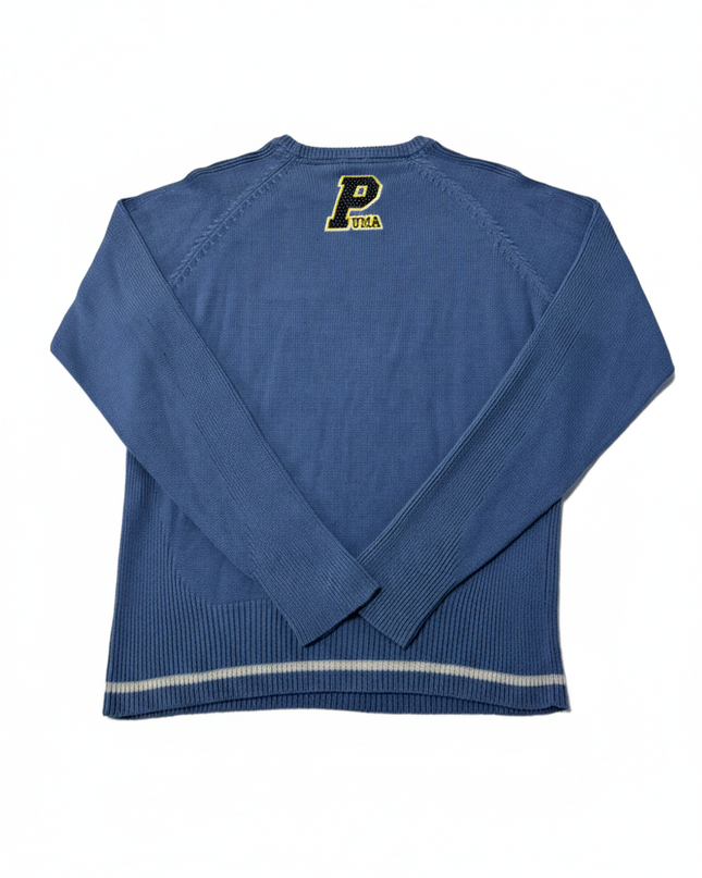 Puma Blue Varsity Style Knit Crew Neck Sweater