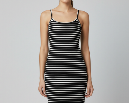 RIA MARIA Black and White Striped Ribbed Mini Dress