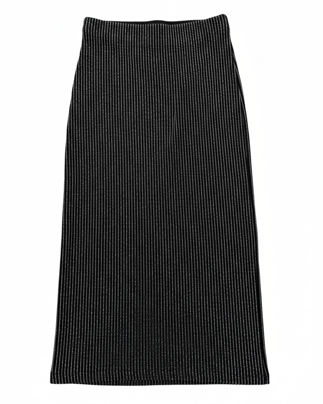 H&M Black Metallic Striped Ribbed Midi Skirt