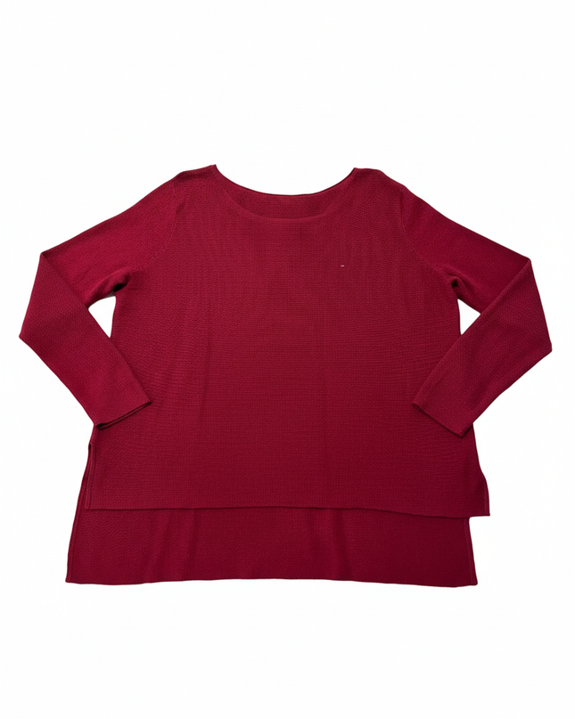 Tommy Hilfiger Denim Red Textured High-Low Pullover Sweater