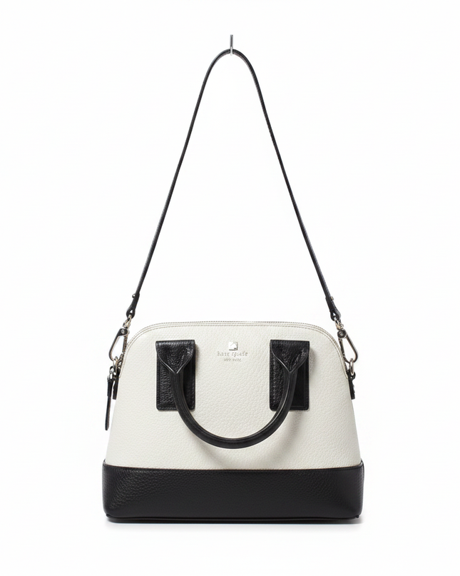 Kate Spade White/Black Pebbled Leather Satchel Bag