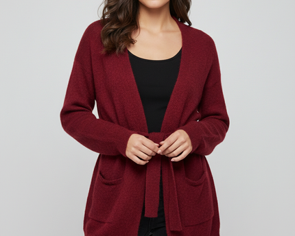 MaxMara Leisure Maroon Mohair and Alpaca Blend Belted Cardigan