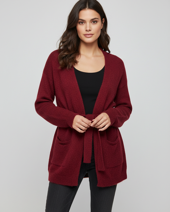 MaxMara Leisure Maroon Mohair and Alpaca Blend Belted Cardigan