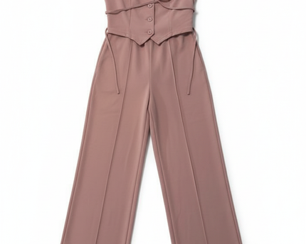 Dusty Rose Two-Piece Vest and Wide Leg Pant Co-ord Set