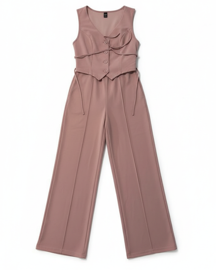 Dusty Rose Two-Piece Vest and Wide Leg Pant Co-ord Set