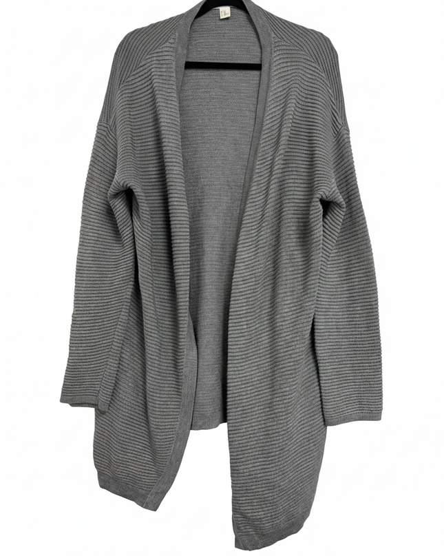 H&M Grey Ribbed Open-Front Longline Cardigan