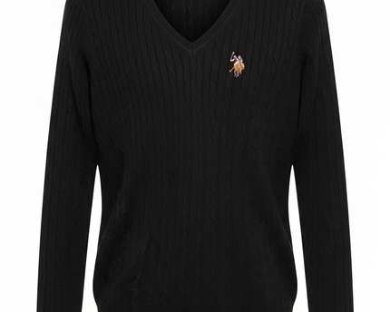 U.S. Polo Assn. Black V-Neck Cable Knit Sweater