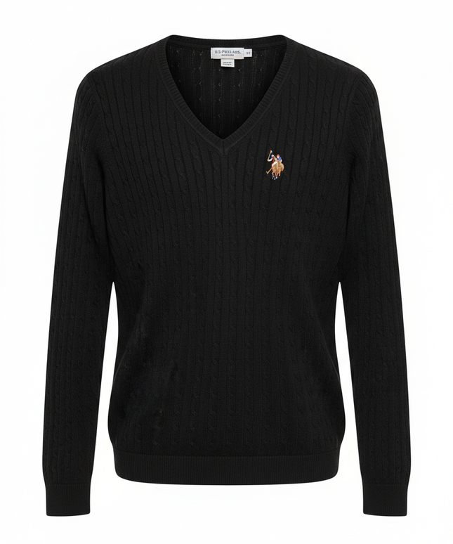 U.S. Polo Assn. Black V-Neck Cable Knit Sweater