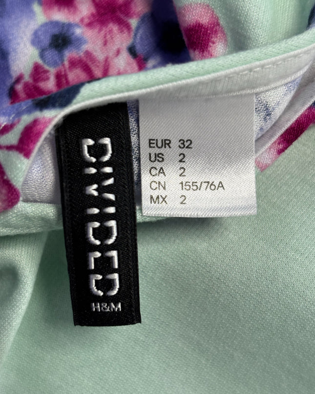 H&M Divided Mint Green Floral Sleeveless Skater Dress