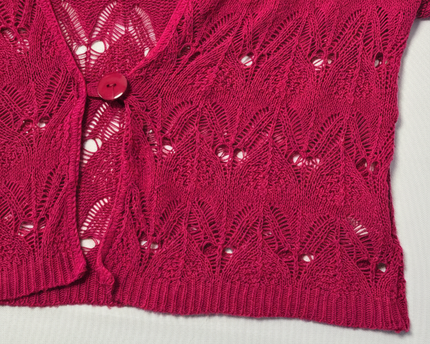 Kim Rogers Petite Fuchsia Pink Short Sleeve Pointelle Knit Cardigan
