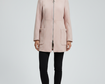 Zara Pink Houndstooth Longline Zippered Jacket
