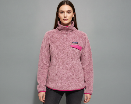 Patagonia Pink High-Pile Fleece Snap-T Pullover Sweatshirt