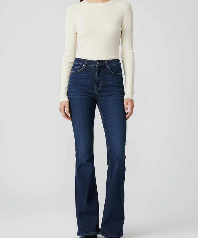Zara Dark Blue Flare Leg High-Rise Jeans