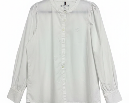 Tommy Hilfiger Women's White Organic Cotton Band Collar Long Sleeve Shirt